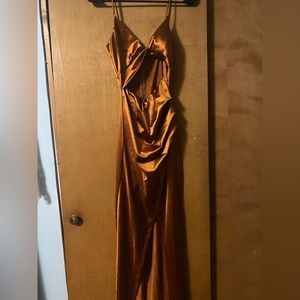 Copper / orangish open front slit dress